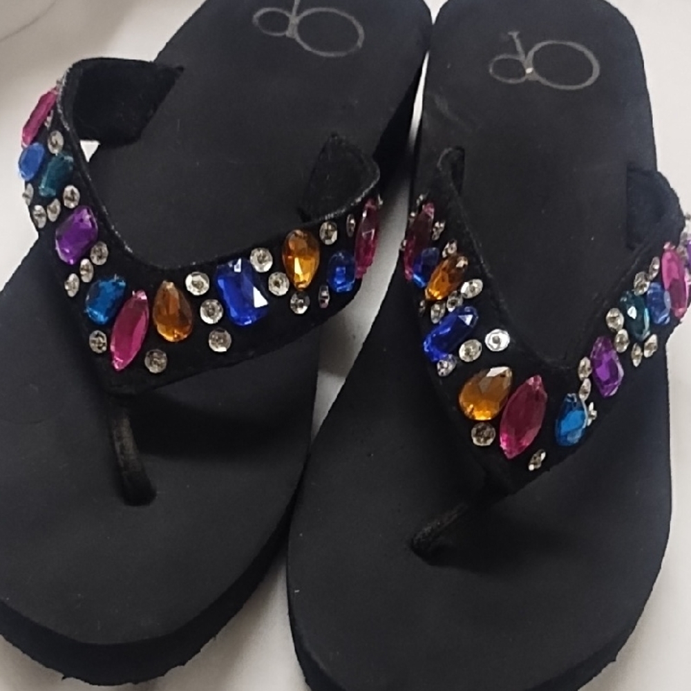Zara Black Sandals with Colorful Gemstones